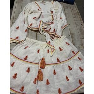 ANTHROPOLOGY RAGA EMBROIDERED GAUZE SKIRT AND TOP XS WHITE